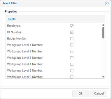 Fields Select Filter Window